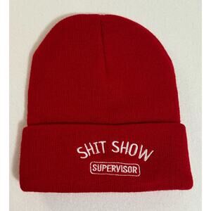 Sh*t Show Supervisor Beanie One Size Novelty Funny Red Winter Hat Cap Acrylic